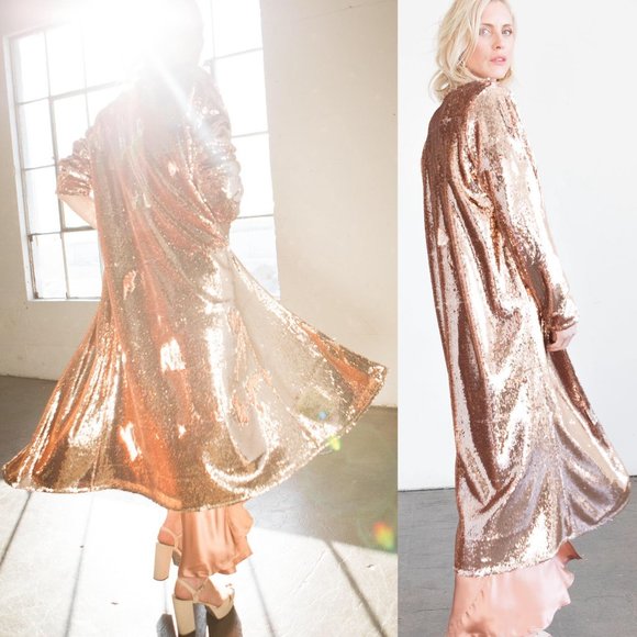 BLANKA THE LABEL Rose Gold Sequin Long Duster Jacket Size XS NWOT - Picture 6 of 11